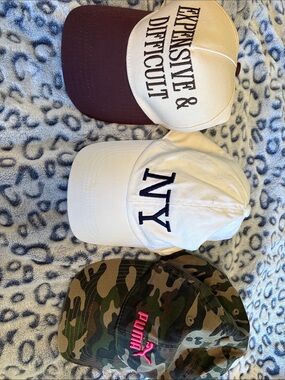 Puma camo, NY and trucker ball cap hats bundle